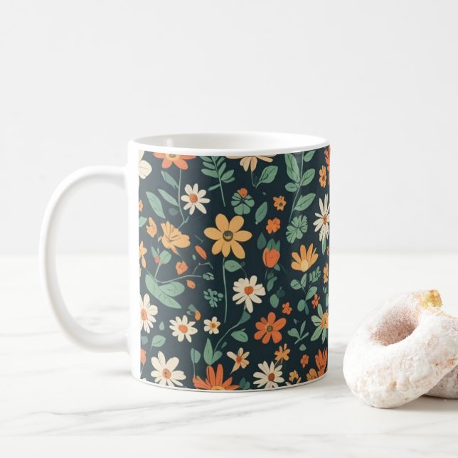 Caneca De Café Padrão floral simples (Com Donut)