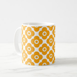 Caneca De Café Padrão floral simples amarelo e branco retrô