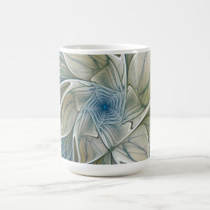 Caneca De Café Padrão Floral Sonho Abstrato Azul Caqui Fractal