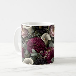 Caneca De Café Padrão Floral Temperamental com Dahlias e Copos-de