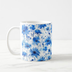 Caneca De Café Padrão Floral Tipo Cornflower Azul em Tudo