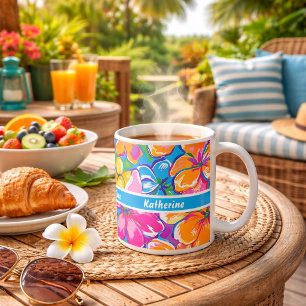 Caneca De Café Padrão Floral Tropical Colorido