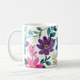 Caneca De Café Padrão Floral Tropical de Esmeralda Azul Rosa