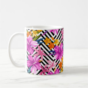 Caneca De Café Padrão floral tropical sem costura. Hibiscus e am