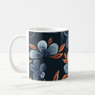 Caneca De Café Padrão floral uniforme de aquarelas com indigo flo