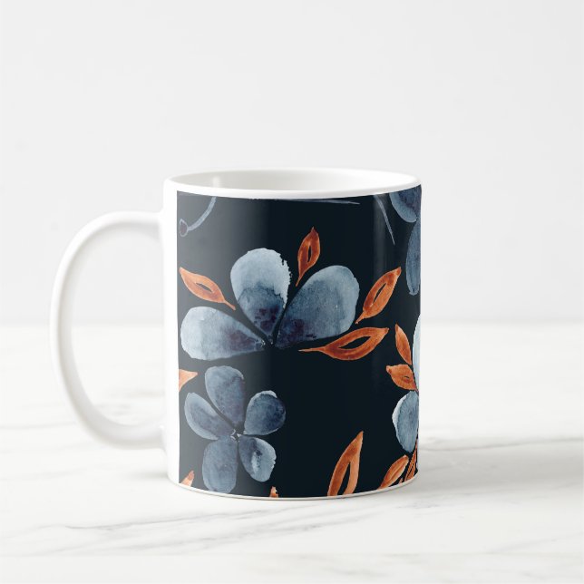 Caneca De Café Padrão floral uniforme de aquarelas com indigo flo (Esquerda)