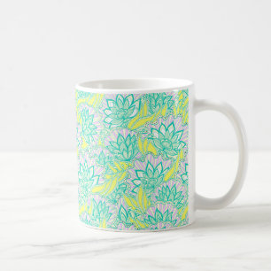 Caneca De Café Padrão floral verde-amarelo