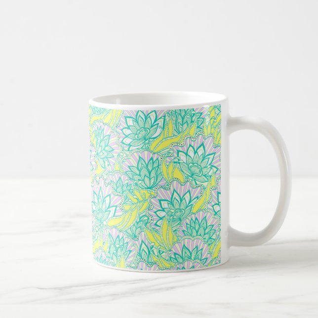 Caneca De Café Padrão floral verde-amarelo (Direita)