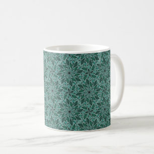 Caneca De Café Padrão Floral Verde-azulado Elegante com Mandala d