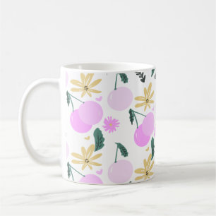 Caneca De Café Padrão Floral Verde Cereja Amarelo Rosa