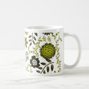 Caneca De Café Padrão floral verde de azeitona preto e verde