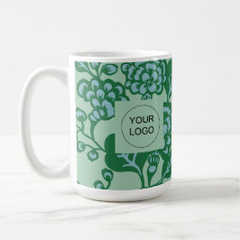 Caneca De Café Padrão Floral Verde e Azul Vibrante e Negrito