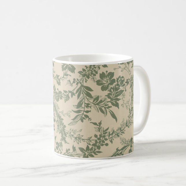 Caneca De Café Padrão Floral Verde Vintage (Frente Esquerda)