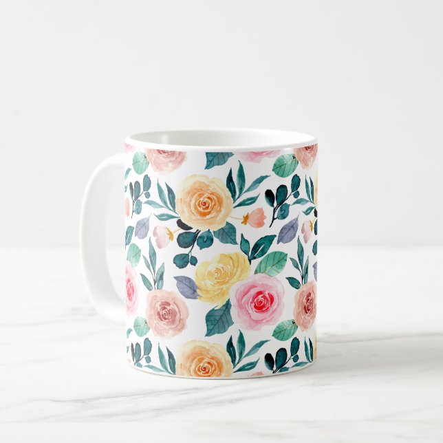 Caneca De Café Padrão Floral Verde Vintage (Frente Esquerda)