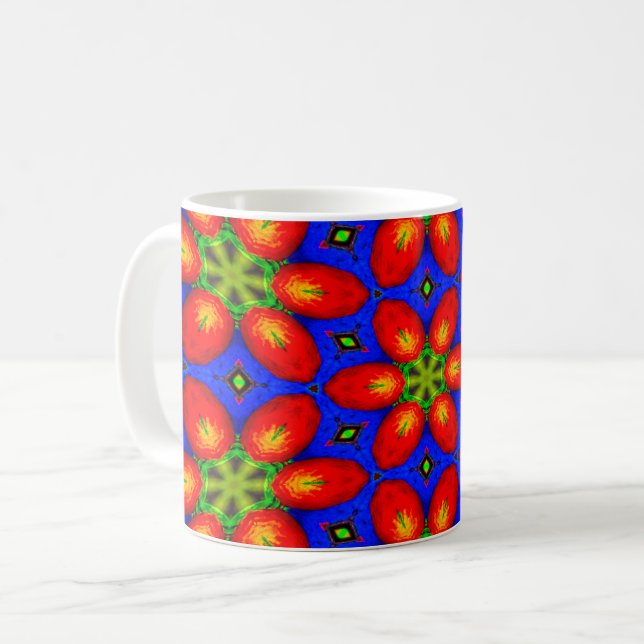 Caneca De Café Padrão Floral Vermelho Cinto (Frente Esquerda)