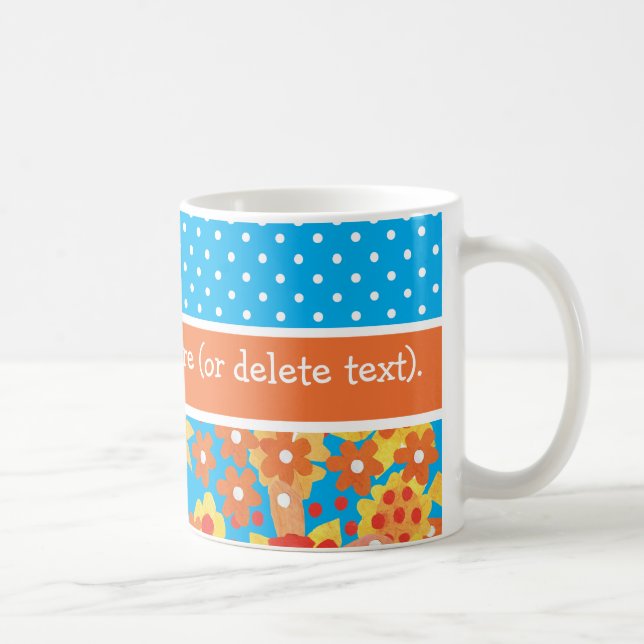 Caneca De Café Padrão Floral Vermelho e Laranja-escuro no Azul (Direita)