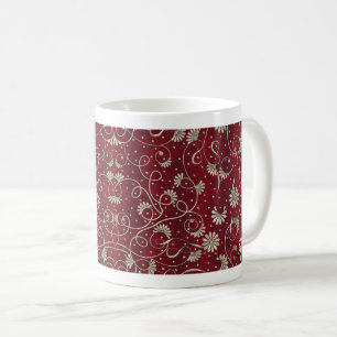 Caneca De Café Padrão Floral Vermelho vívido para Decoração Bold