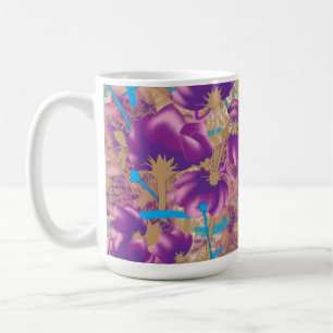 Caneca De Café Padrão floral vibrante com púrpura e azul f