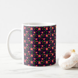 Caneca De Café Padrão Floral Vibrante e Sem Costura em roxo profu