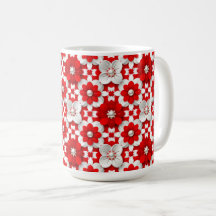 Padrão Floral Vibrante em Vermelho e Branco com Pé