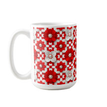 Padrão Floral Vibrante em Vermelho e Branco com Pé