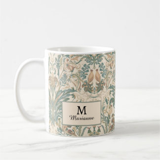 Caneca De Café Padrão Floral Vintage Elegante Nouveau com Aves