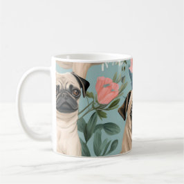 Caneca De Café Padrão Floral Vintage Pug Cachorro Botânico Fofo 