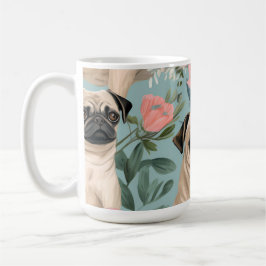 Caneca De Café Padrão Floral Vintage Pug Cachorro Botânico Fofo 