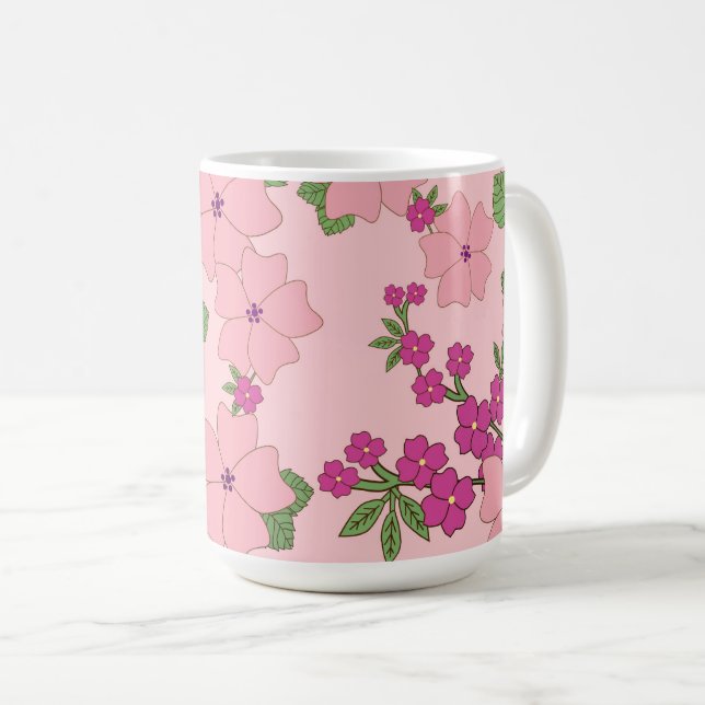 Caneca De Café Padrão floral, violeta pastel e roxo, (Frente Esquerda)