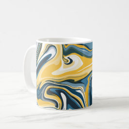 Caneca De Café Padrão Fluido Azul e Amarelo Abstrato