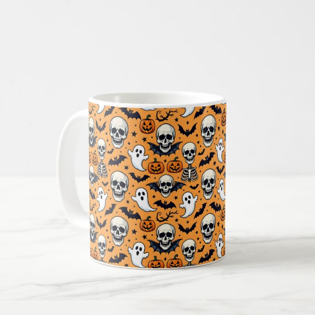Caneca De Café Padrão Fofo de Halloween (Frente Esquerda)
