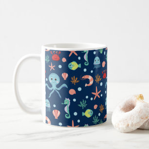 Caneca De Café Padrão Fofo de Vida Marinha no Oceano