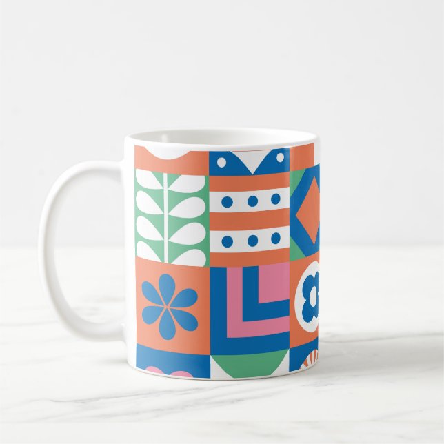 Caneca De Café Padrão Folclórico Escandinavo abstrato (Esquerda)