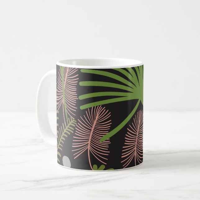 Caneca De Café Padrão Foliar Decorativo Moderno (Frente Esquerda)