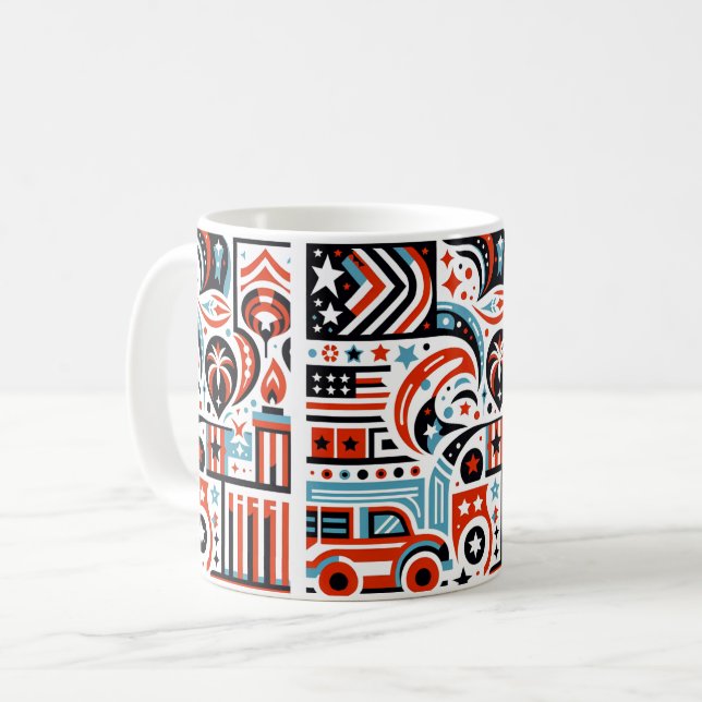 Caneca De Café Padrão Generativo de 4 de Julho (Frente Esquerda)