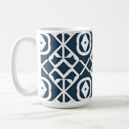 Caneca De Café Padrão Geométrico Abstrato Azul e Branco