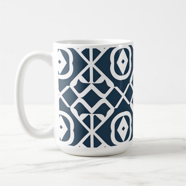 Caneca De Café Padrão Geométrico Abstrato Azul e Branco (Esquerda)