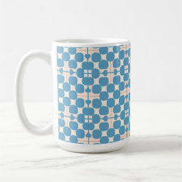 Caneca De Café Padrão Geométrico Abstrato Azul e Branco