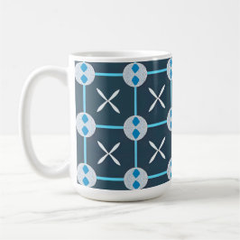 Caneca De Café Padrão Geométrico Abstrato Azul e Branco