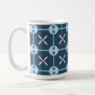 Caneca De Café Padrão Geométrico Abstrato Azul e Branco