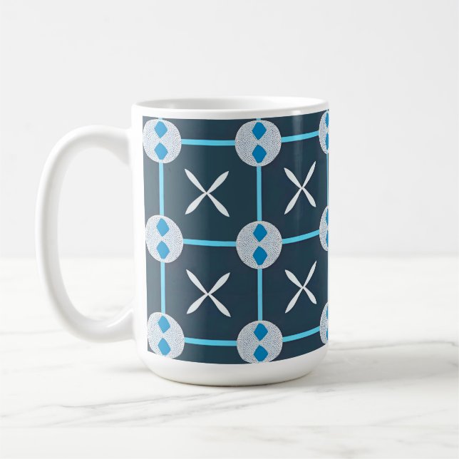Caneca De Café Padrão Geométrico Abstrato Azul e Branco (Esquerda)