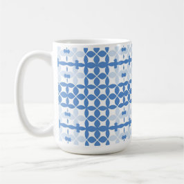 Caneca De Café Padrão Geométrico Abstrato Azul e Branco