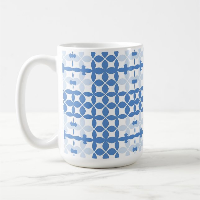 Caneca De Café Padrão Geométrico Abstrato Azul e Branco (Esquerda)