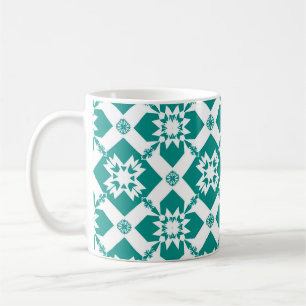 Caneca De Café Padrão Geométrico Abstrato em Branco e Verde