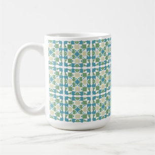 Caneca De Café Padrão Geométrico Abstrato em Verde e Azul