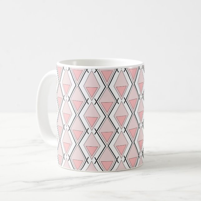 Caneca De Café Padrão geométrico bege rosa (Frente Esquerda)