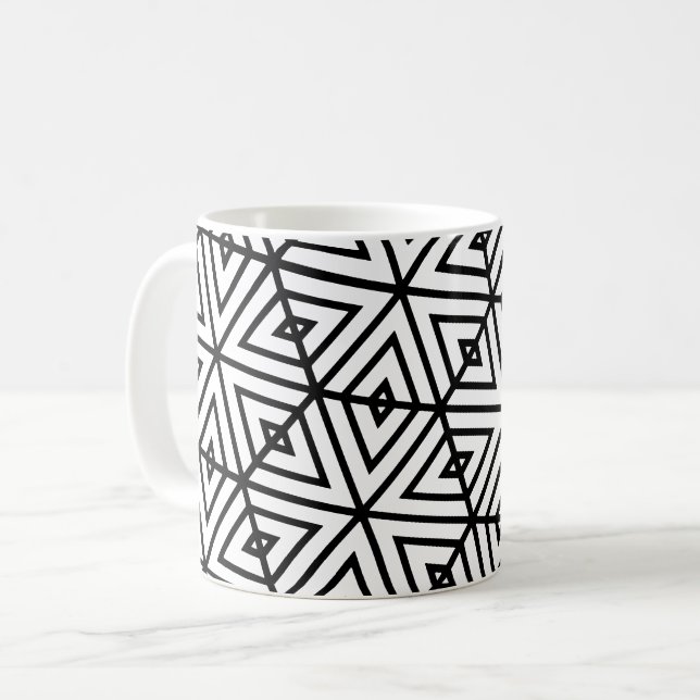 Caneca De Café Padrão Geométrico Black White Hexagon Honeycomb (Frente Esquerda)