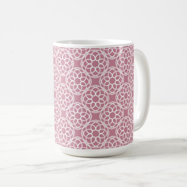 Caneca De Café Padrão Geométrico Branco Rosa Sem Costura (Frente Esquerda)