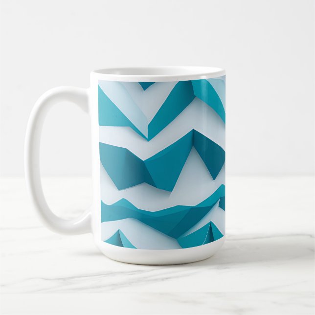 Caneca De Café Padrão Geométrico Chevron 3D Turquesa (Esquerda)