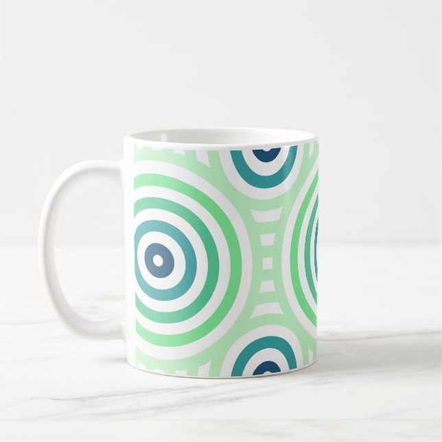 Caneca De Café Padrão Geométrico Circular Retroativo em Verde e A (Esquerda)